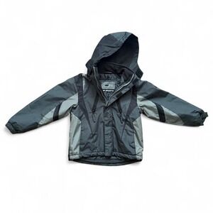 CB Sports Boys Ski Jacket Size 7 Black Gray Hooded Winter Snow Coat Colorblock